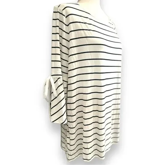 White House Black Market XL Striped Bell Sleeve Blouse with Ribbon Tie - Picture 10 of 11